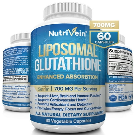 Nutrivein Liposomal Glutathione Setria® 700mg - 60 Capsules - Pure Reduced Glutathione - Master Antioxidant for Optimal Cell Protection, Liver Detox, Cardiovascular Health, Brain and Immune (Best Way To Take Glutathione Capsule)