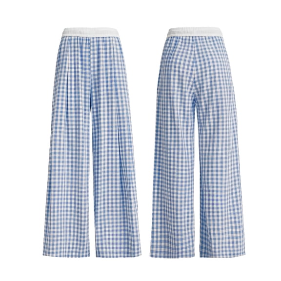 Iyufng Summer Checkered Straight Leg Pants for Girls, Children Sports Pants with Elastic Waistband