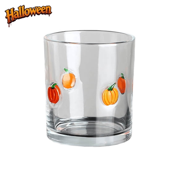 Qocolcyl Halloween Embossed Glass Tumbler, Ghost Bat Black Cat Pumpkin Clear Drinking Cup, Halloween Decorations Indoor Outdoor, Spooky Party Water Wine Glass, Fall Tabletop Holiday Decor Gift