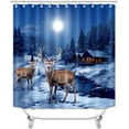 thumbnail image 2 of 4PCS Deer Shower Curtain Set, Country Mountain Pine Tree Foggy Woodland Elk Birds Wildlife Animals Hunting Lake Cabin Rustic Farmhouse Bathroom Decor, Non-Slip Bath Mat, Crescent Moon, 2 of 7
