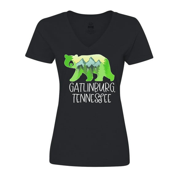 Inktastic Gatlinburg, Tennessee- Mountains and Bear Shape Women's V-Neck T-Shirt