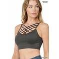 thumbnail image 1 of Zenana Women & Plus Comfort Seamless Crisscross Front Strappy Bralette Sports Bra Top with Removable Pads, 1 of 4