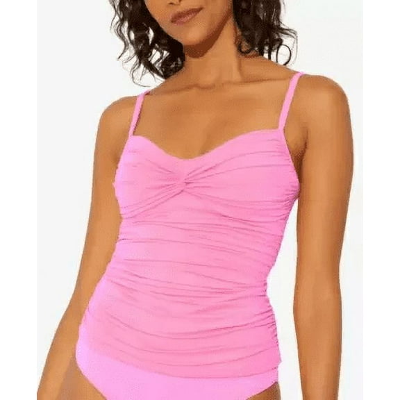 BLEU Women's Pink Stretch Sweetheart Adjustable Twist Shout Tankini Swimsuit Top 4