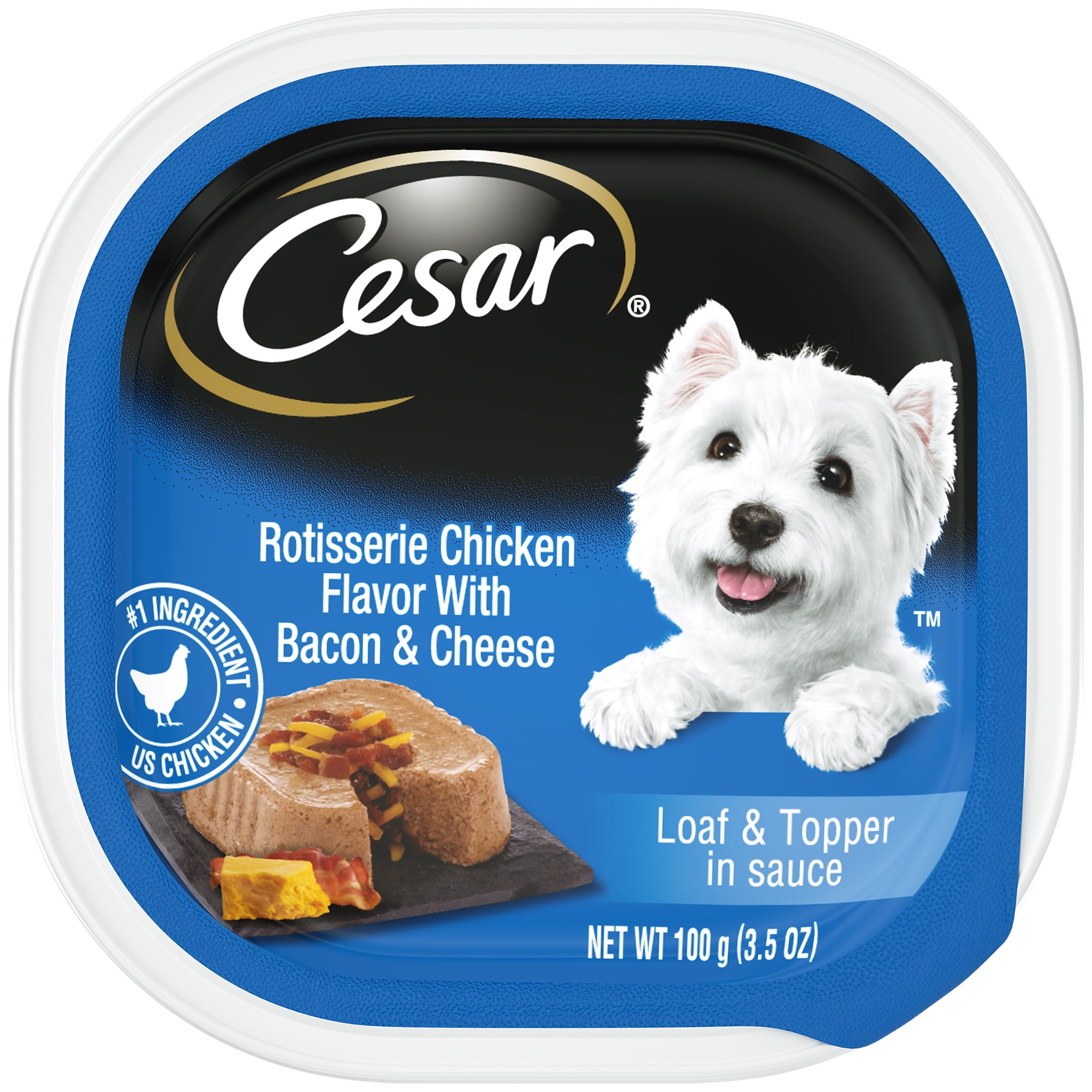 CESAR Soft Wet Dog Food Loaf & Topper in Sauce Rotisserie Chicken Flavor with Bacon & Cheese, 3.