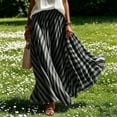 thumbnail image 6 of Boho Skirts for Women Summer Midi Length Loose Fit Plaid Long Flowy Elastic Waist A-Line Skirt Beach Vacation Black S(S), 6 of 6