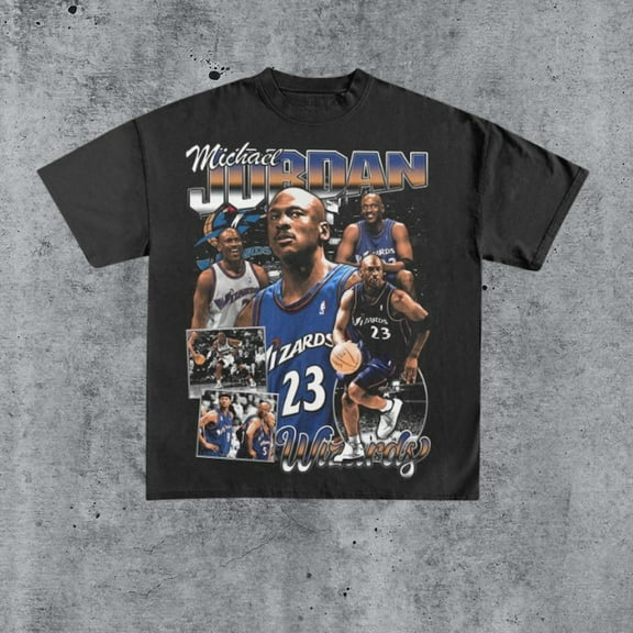 Vintage 90s MICHAEL JORDAN WIZARDS Shirt Retro Classic Graphic Tee Bootleg Bestseller Unisex Sport Gift