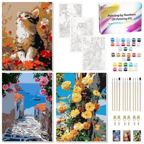 LIZEVINC 3 Pack Paint by Numbers Kit for Adults Beginners with Wooden Frame,DIY Paint by Numbers Acrylic Paint Canvas for Home Wall Decor (8x12in)