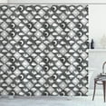 thumbnail image 1 of Grey and White Shower Curtain, Diagonal Checkered Pattern with Abstract Weather Icons, Fabric Bathroom Set with Hooks, 69W X 75L Inches Long, Charcoal Grey Pale Grey White, by Ambesonne, 1 of 3