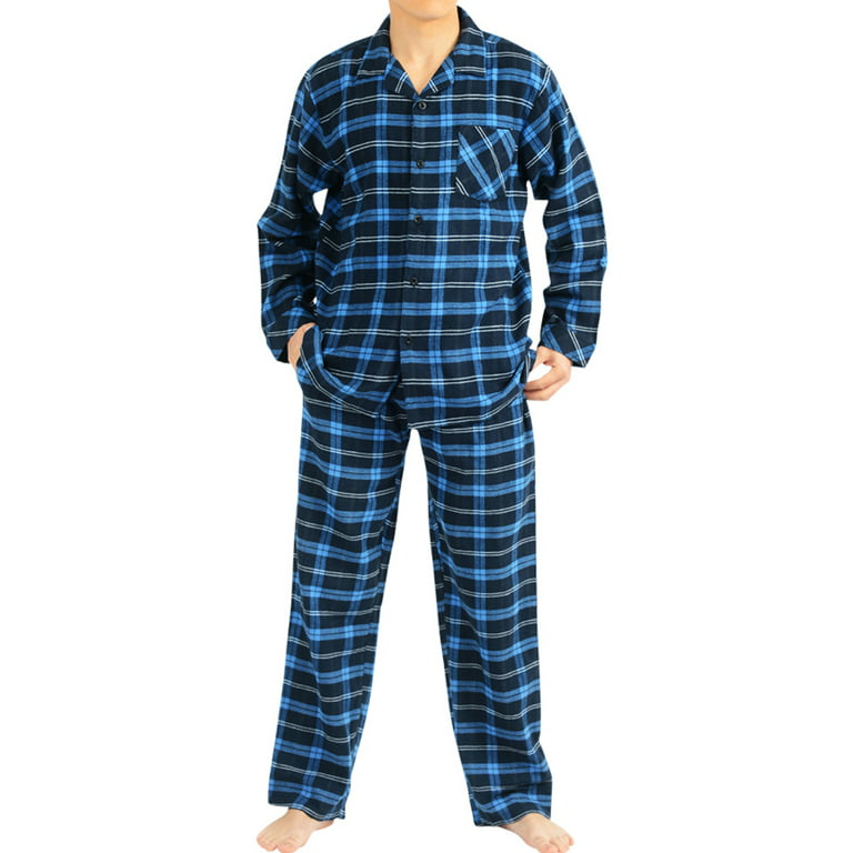 NORTY Mens Cotton Blend Flannel Pajama Sets Adult Male Blue Plaid S