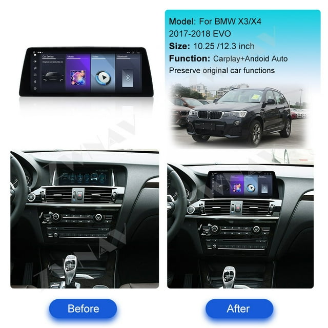 ZWNAV Ultra-Thin 12.3 inch Wireless CarPlay+Android Auto Retain Original Car Function Car Radio Stereo Multimedia Receiver for BMW X3/X4 2017-2018 Compatible with Original Car EVO System