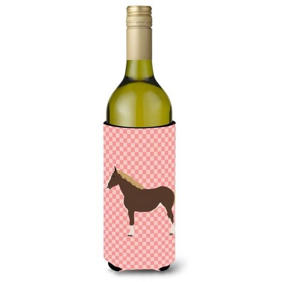 Carolines Treasures BB7906LITERK Percheron Horse Pink Check Wine Bottle Beverge Insulator Hugger