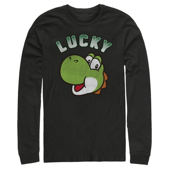Men's Nintendo Super Mario St. Patrick's Day Lucky Yoshi  Long Sleeve Shirt Black Medium