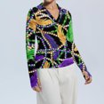 thumbnail image 5 of Mardi Gras Shirts for Women Carnival Sequins V Neck Tops Feathers Print Long Sleeve Holiday Blouse Light Green XL, 5 of 7