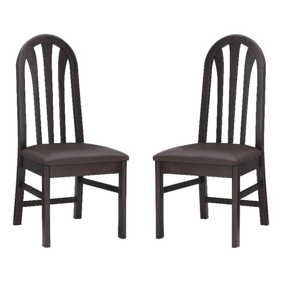 Linon Jerrie Wood Commercial Grade Set of 2 Slat Back Chairs in Dark Brown