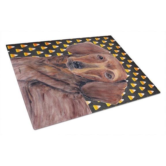 Carolines Treasures SC9178LCB Dachshund Candy Corn Halloween Portrait Glass Cutting Board Large 12H x 16W multicolor