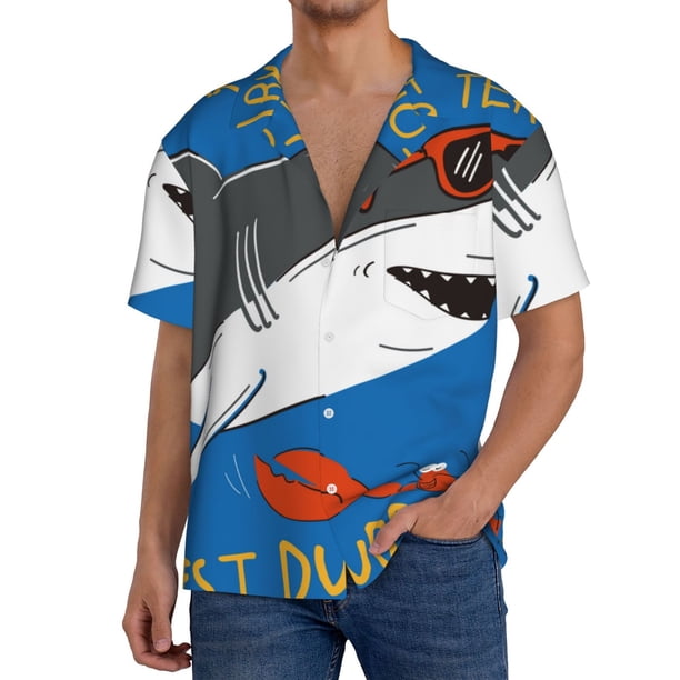 Fotbe Shark With Sunglasses and Lobste Camisa Estampada de Manga Corta para Hombre, Casual de Verano, Estilo Playero, Sin Arrugas-4X-Large