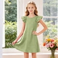 thumbnail image 5 of vigerkar Girls Summer Ruffle Dress Flutter Sleeve Casual Ribbed Dresses Elastic Waist with Pockets 5-14 Years (Green, 6-7 Years), 5 of 5