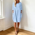 thumbnail image 2 of Oversized Baggy Midi Dress for Women Crew Neck Casual Loose Summer Dress with Pockets Basic Ladies Gown Knee Length Sundress, 2 of 5