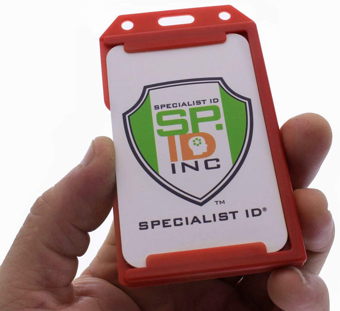 Bulk 50 Pack - Red Hard Plastic Badge Holder Vertical - Side Load 2 Card Protector - Multiple Card ID Badge Holders - Heavy Duty Rigid/Hard Plastic by Specialist ID (Red)