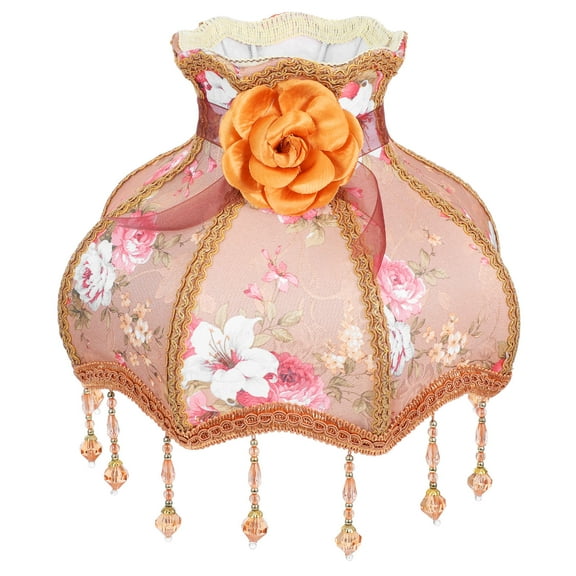 OFFIGAM 1Pcs Brown Cloth European Style Square Fringe Bead Shape Lampshade for Home Decor 31.00X31.00X28.00in