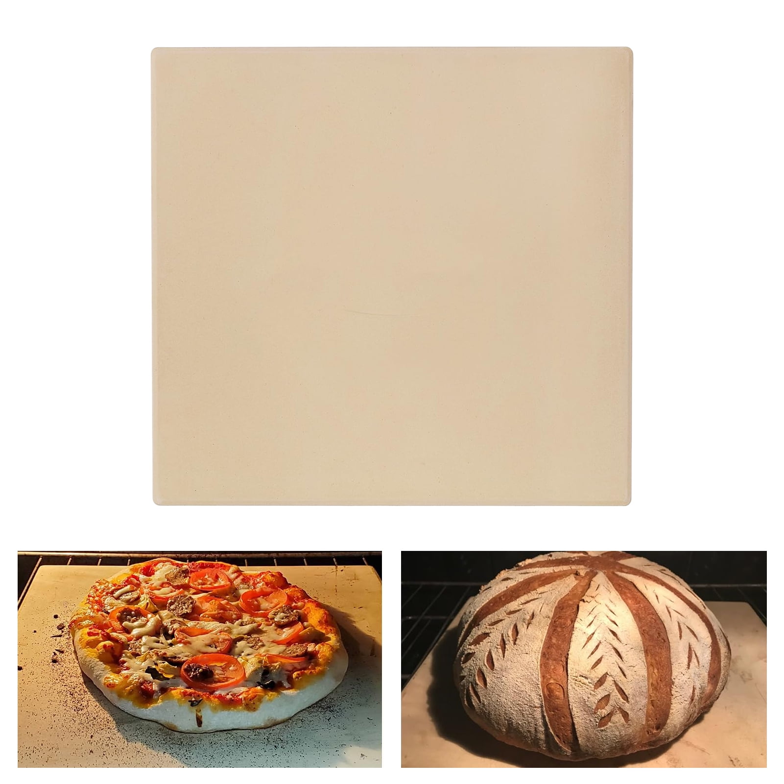 Homelife Cordierite Pizza Stone for Oven And Grill Square Baking Sheet Thermal Shock Resistant Cooking Stone Multi-Purpose Round Pizza Pan for Pizza Bread Biscuits