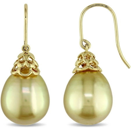Tangelo 10-11mm Yellow South Sea Pearl 14kt Yellow Gold Dangle Earrings
