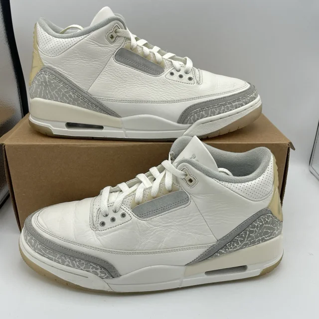 Ni - ke Ni - ke Air Jordan 3 Retro SE Craft Ivory White Grey Sneakers FJ9479-100 Men's 10