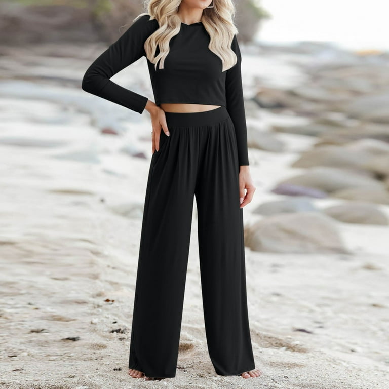 QUYUON Cropped Two Piece Outfits Women Winter Casual Long Sleeve