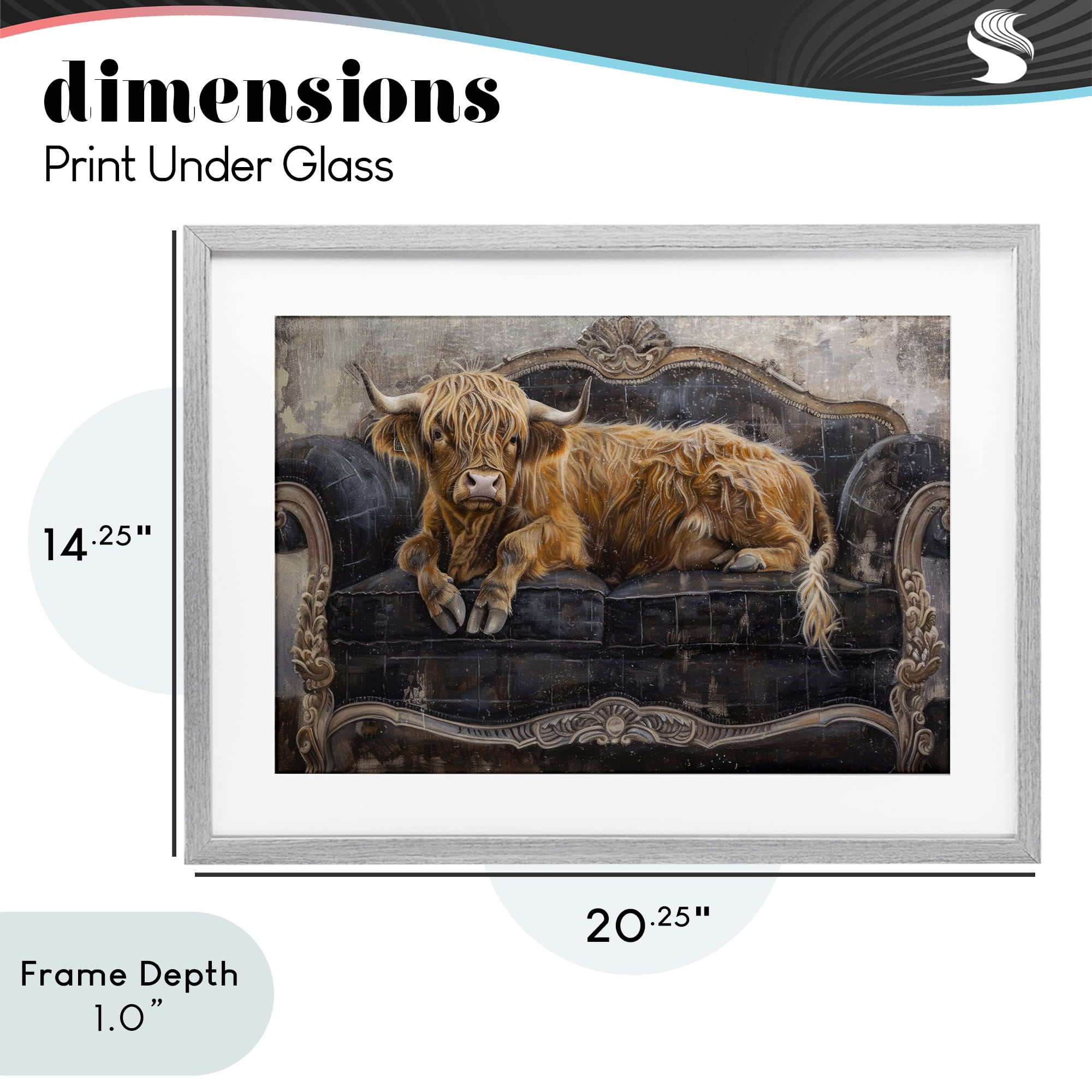 Stupell Industries Cozy Couch Highland Cow Gray Framed Print Under Glass, design by Tina LeCour