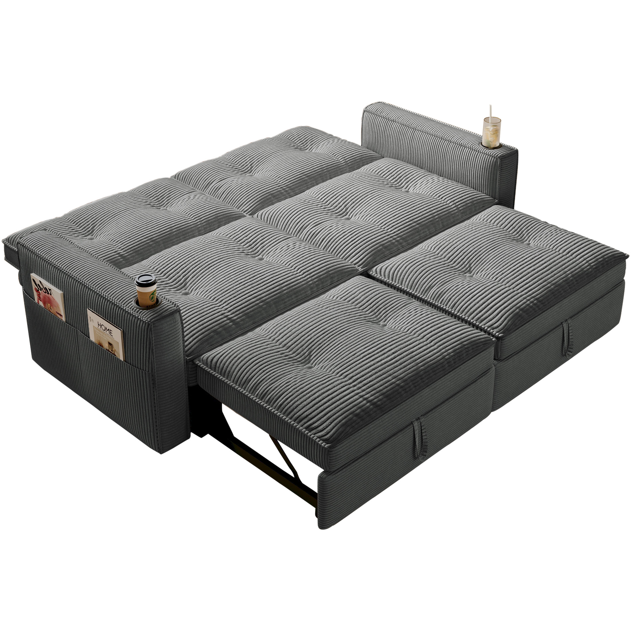 Noble House 2-in-1 Convertible Pull Out Sofa Bed with Adjustable Backrest, 73" Modern Corduroy Sleeper Couch, Gray