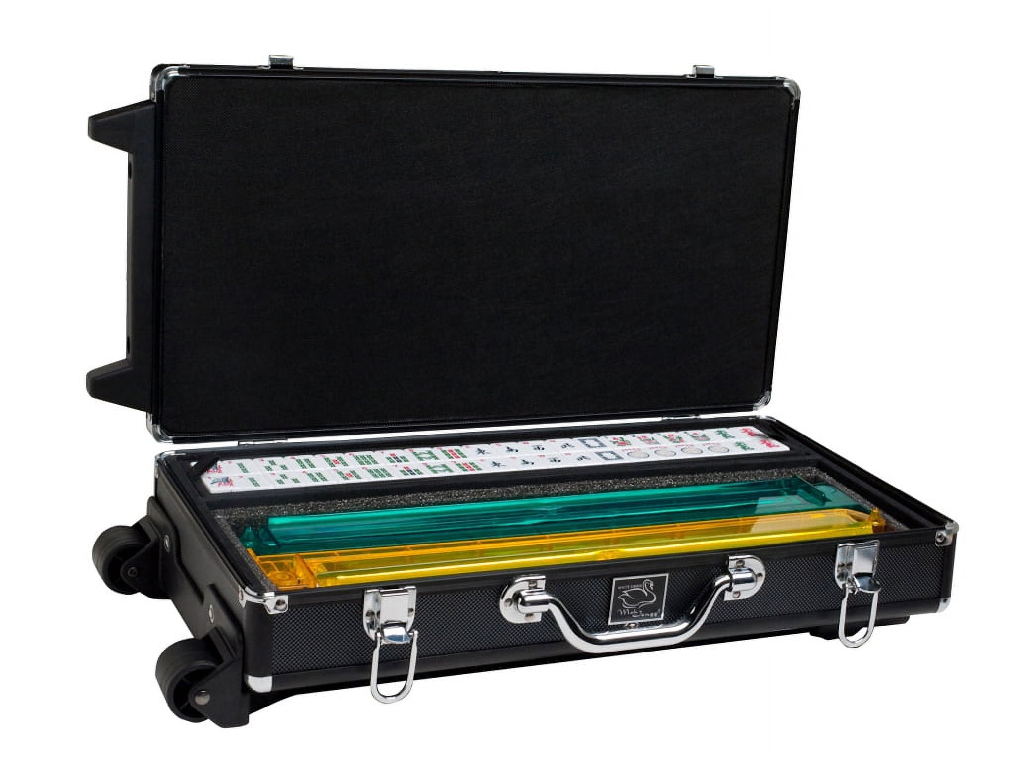 White Swan American Mahjong Set in Wheeled Black Case - White Tiles - Modern Pushers