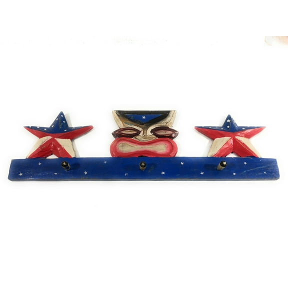 Tikified Americana Wooden Hanger 24 inch w/ 3 Pegs - Tiki Style | #dpt531260