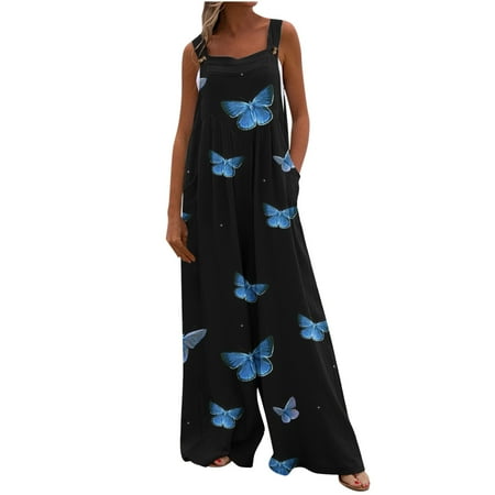 

Xihbxyly Jumpsuits for Women 2023 Summer Casual Maternity Overalls Boho Comfy Cotton Linen Jumpsuit Baggy Button Bib Loose Overalls Plus Size Pants Maxi Pockets Rompers Summer Clearance #4