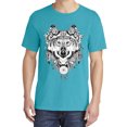 thumbnail image 2 of Wild Bobby, Drawn Tribal Wolf, Animal Lover, Garment-Dyed Washed Look Short Sleeve T-Shirt, Blue Lagoon, Small, 2 of 3