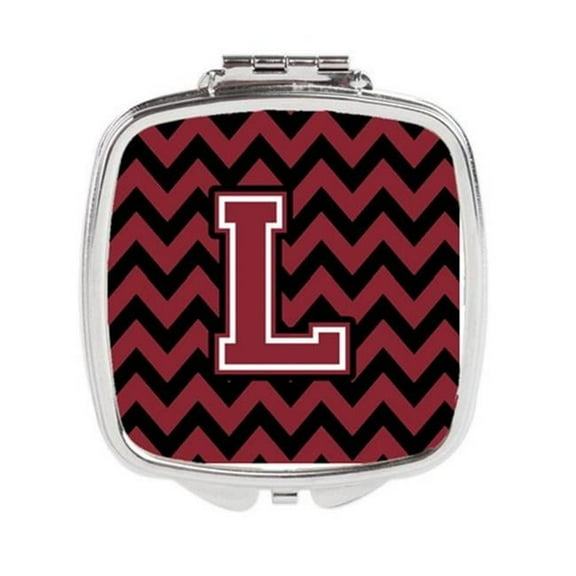 Carolines Treasures  Letter L Chevron Garnet & Black Compact Mirror - Garnet & Black - 3in. H x 0.3in. W x 2.75in. L