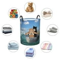 thumbnail image 4 of Balery Two Brave Cats Are Floating On The Sea Iceberg Cesta de ropa redonda con asas, impermeable, independiente, para ropa, juguetes, dormitorio y familia-Small, 4 of 6