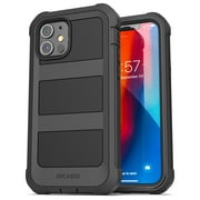 Encased Apple iPhone 12 Case with Screen Protector (Falcon Armor) Protective Full Body Cover with Built-In Screen Protector - Black