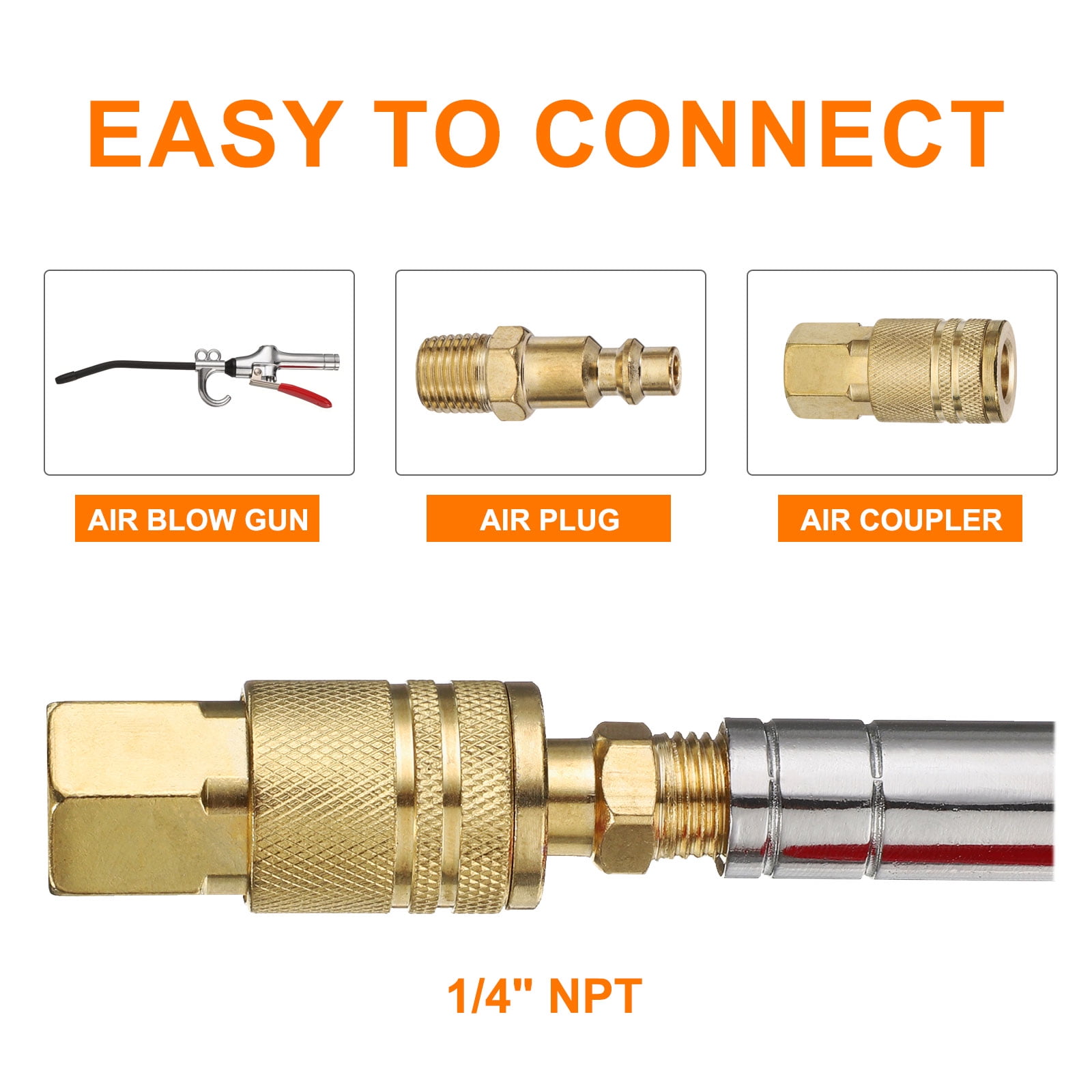 10pcs Male Industrial Coupler 1/4" NPT M Style Air Hose Fittings Quick Connector Air Coupler for Air Compressor, Silver