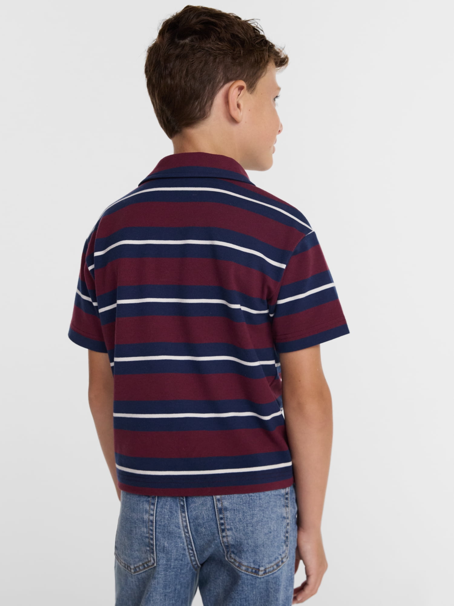 Wonder Nation Boys' Stripe Pique Knit Polo Shirt with Short Sleeves, Sizes 4-18