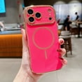 thumbnail image 3 of Magnetic Case for iPhone Air, Compatible with MagSafe, Cute Curly Wave Frame Case with Love Heart Pattern, Luxury Plating Edge Drop Protection Shockproof Phone Case for Women Girls, Rose, 3 of 11