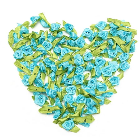 Leaf Satin Ribbon Meigar Appliques Ribbon 100pcs Mini Satin Ribbon Rose Flower Leaf Wedding Decor Sewing DIY Valentine's Day Decoration ()