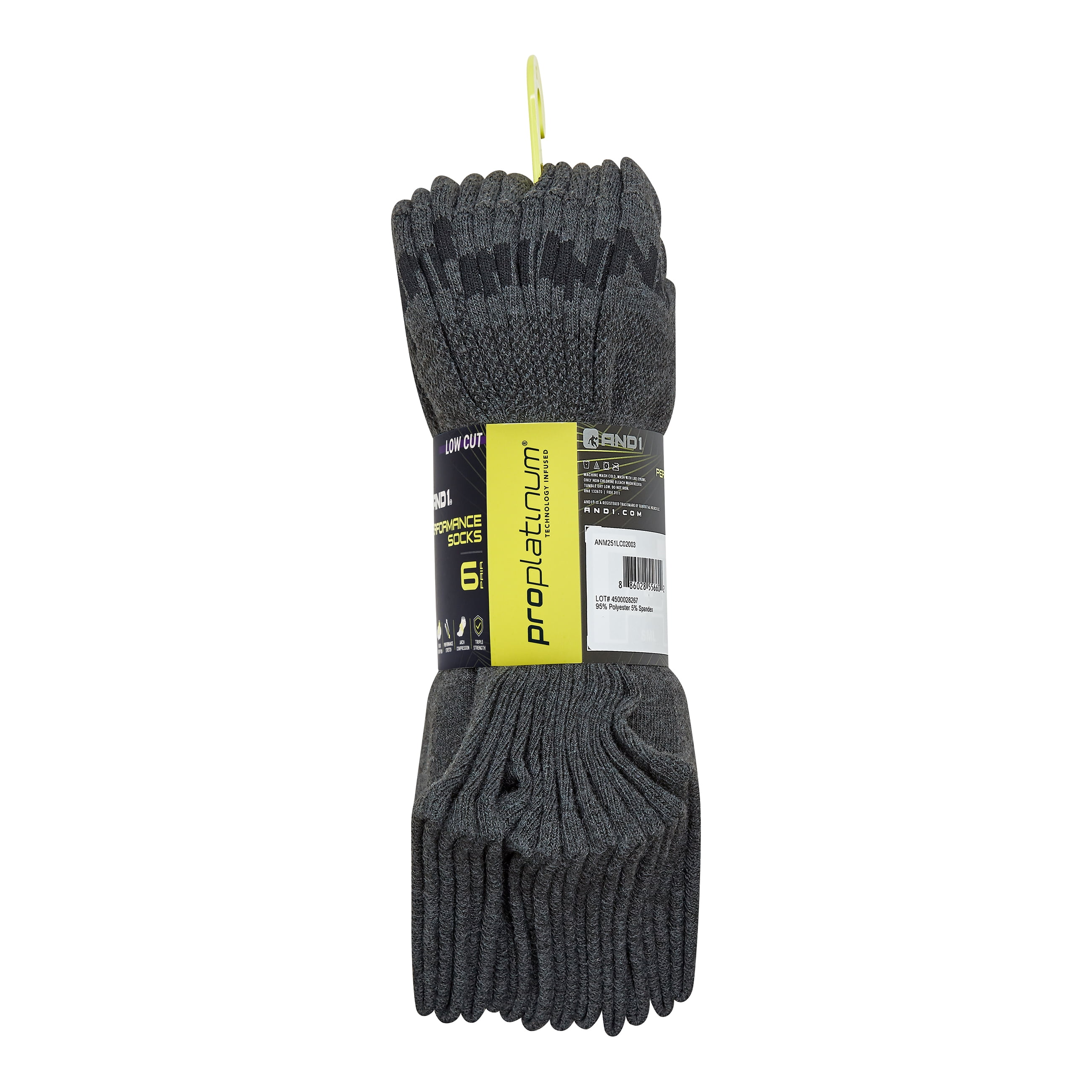 AND1 Men's Socks, Performance Cushion Low Cut Socks, 6-Pack