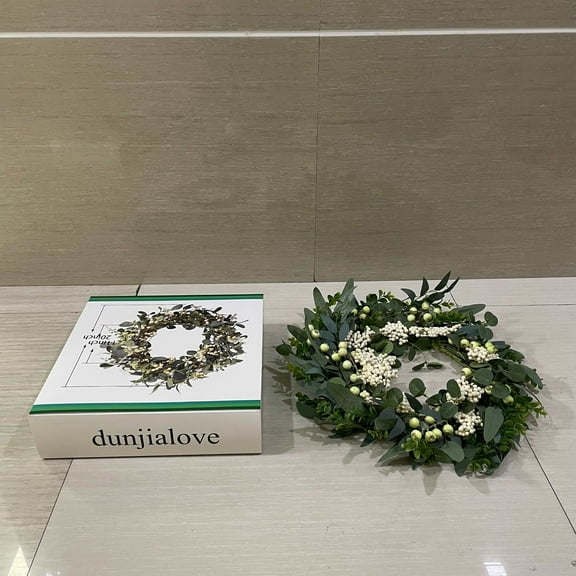 dunjialove Artificial flower wreaths,20Inch Artificial Eucalyptus Berry Wreath Green Leaf Eucalyptus Wreaths Spring Summer Wreath (20in)