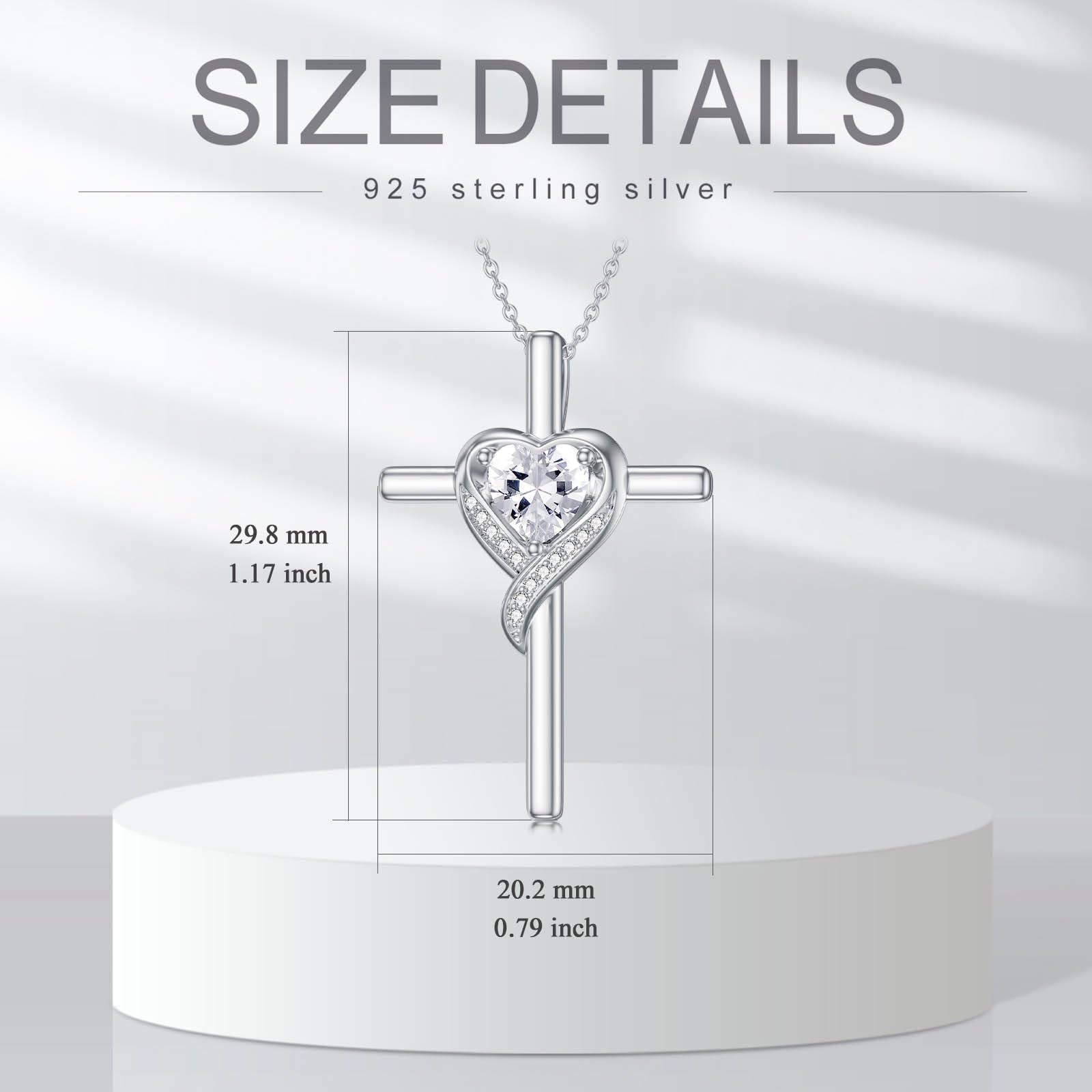 WINNICACA April Birthstone Diamond Cross Necklace for Women 925 Sterling Silver Heart Cross Pendant Necklace Birthday Valentines Mothers Day Jewelry Gifts for Women