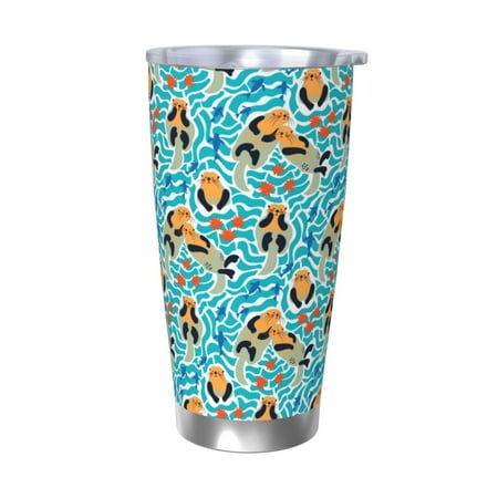

Ocsxa Lovely Sea Otters Pattern 20oz Travel Coffee Mug with Flip Lid Stainless Steel Insulated Insulated Coffee Mug Thermal Cup with Splash Proof Sliding Lid-Without Straw