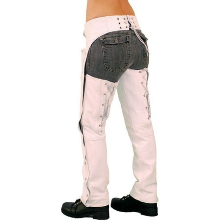 Equitation Chaps - White Leather Chaps with Adjustable Back and Thigh Lacing #C6028LLW