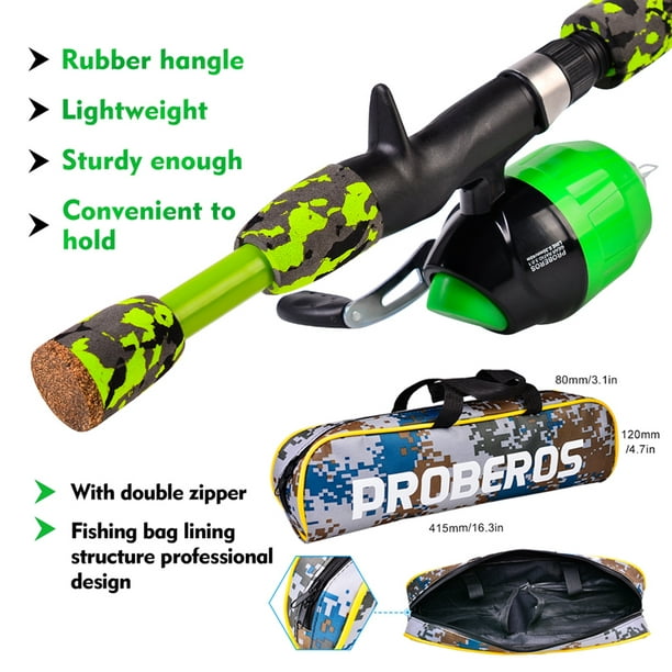 Proberos 1.5m Children Fishing Pole Ultralight Fishing Rod Ultralight+Fishing Reel+Fishing Lures Fishing Tackle Storage Bag Green 1.5m