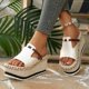thumbnail image 4 of Sandalias de Cuña de las Mujeres Casuales Open Toe Mule T Correa, Zapatos Negros de las Mujeres Más Tamaño Tejido Tacón Primavera Verano, 4 of 9