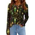 thumbnail image 2 of Mardi Gras Shirts for Women Sparkly Sequins Crew Neck Tunic Tops Mask Print Long Sleeve Green T Shirts Black 2XL, 2 of 6
