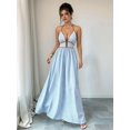 thumbnail image 5 of Women's Striped Halter Maxi Dress Backless Smocked Beach Vacation Boho Dress Light Blue M, 5 of 9